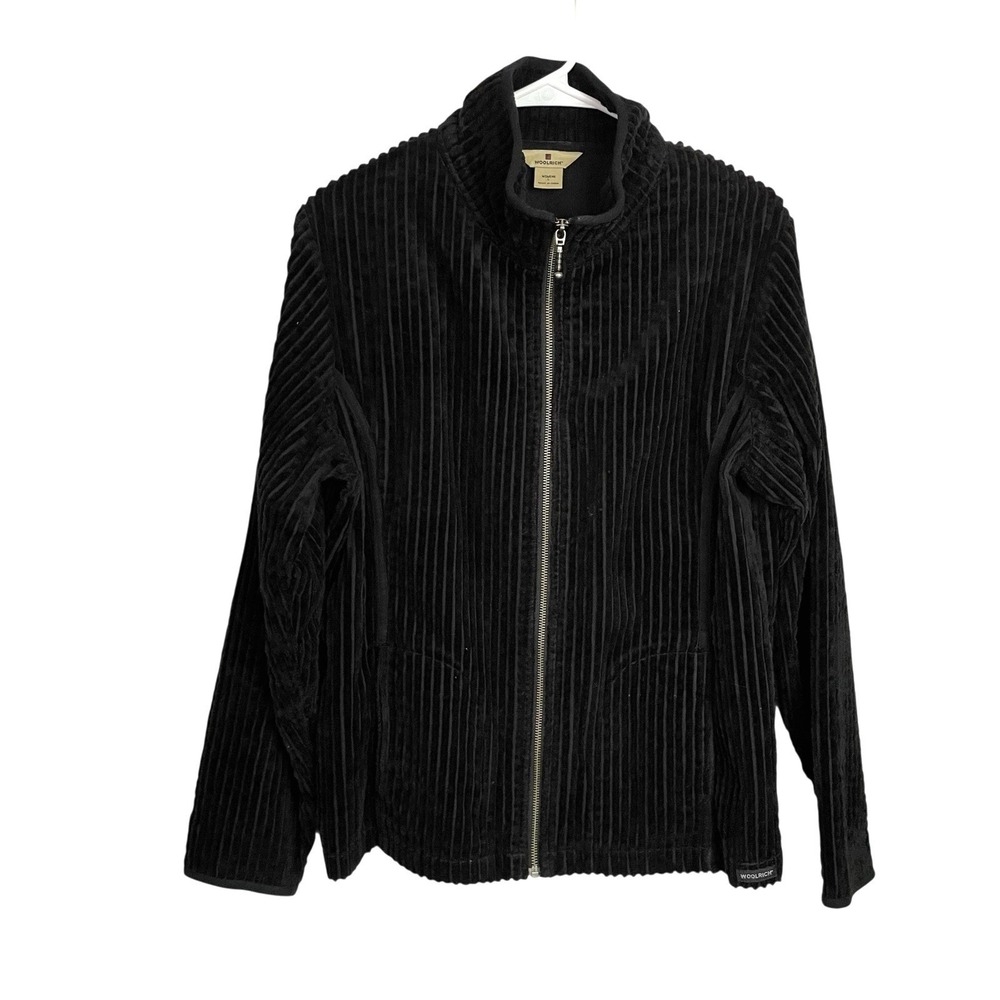 Woolrich Womens Wide Wale Corduroy Jacket L Black 100% Cotton Full Zip Pockets